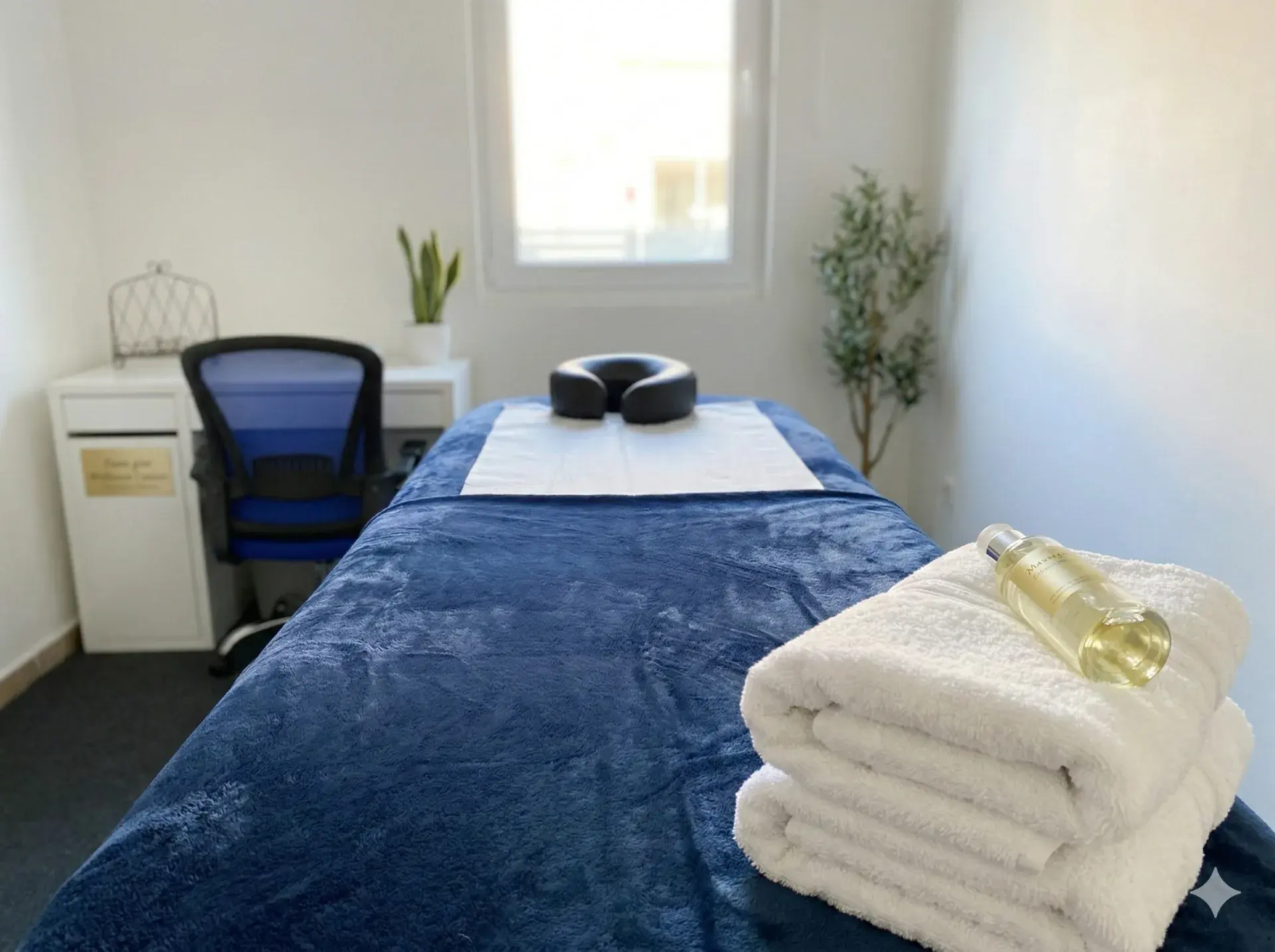 Massage treatment bed with fresh towels and massage oil at Archway Wellness Centre